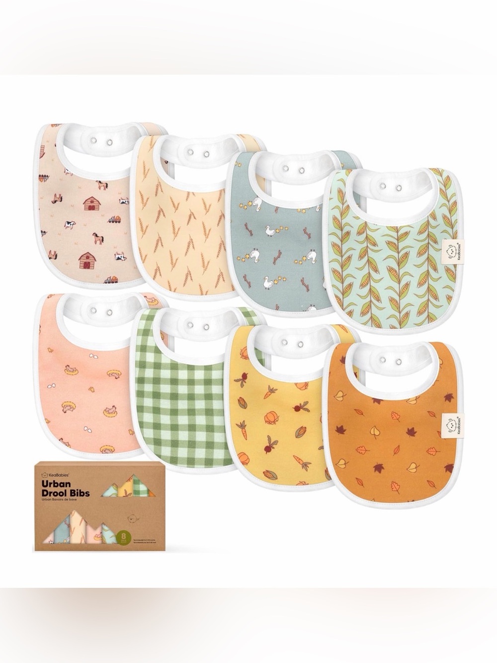 New Keababies Urban Drool Bibs 0-24 months Countryside design nickel free snaps